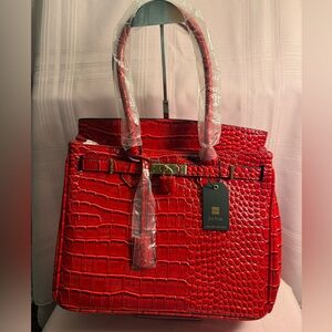 De Vesi Red Crocodile Pattern Handbag